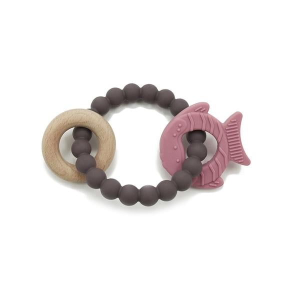 Beaded Fish Teether Made of Silicone and Untreated Wood