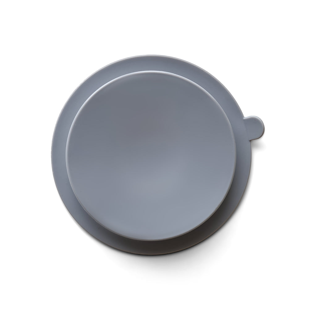 Bamboo Plate with Blue-Gray Silicone Suction Base