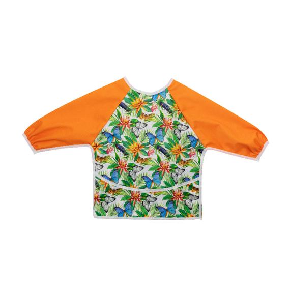 Butterfly-patterned Washable Long Sleeve Bib - Orange