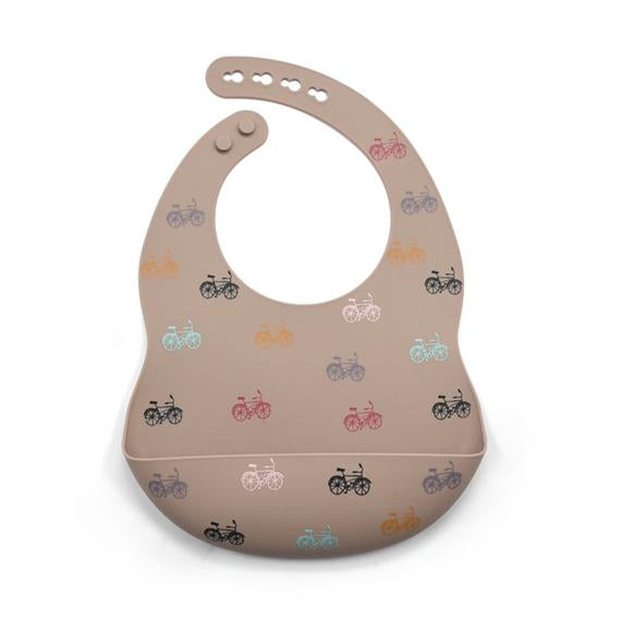 Bicycle-patterned Silicone Bib with Pocket