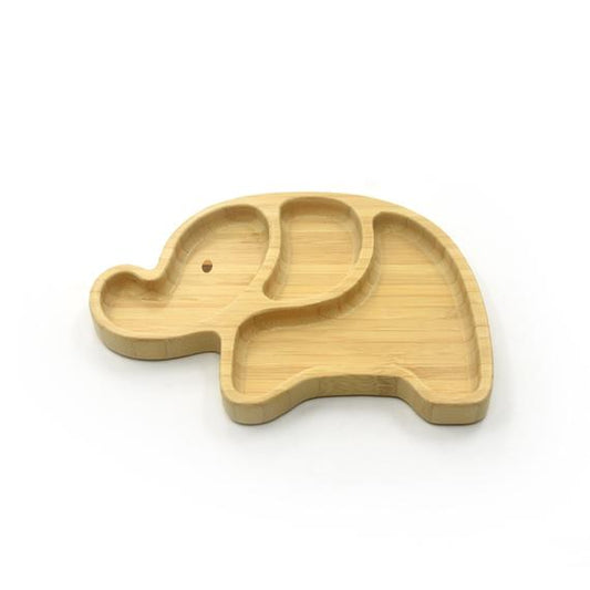 Elephant-Shaped Bamboo Plate with Silicone Suction Base