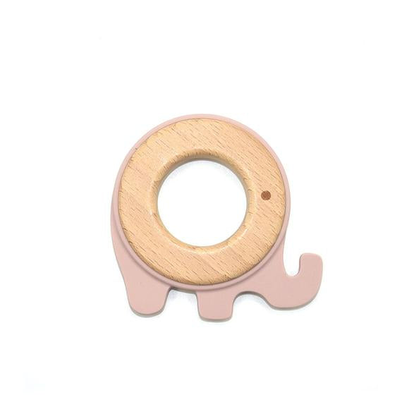 Elephant-Shaped Silicone and Beechwood Teether