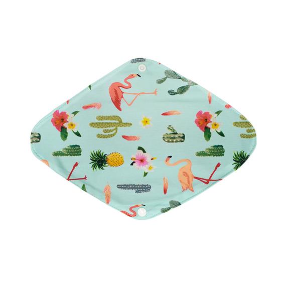 Wiederverwendbare Binde in Blau mit Flamingo-Muster – Größe L