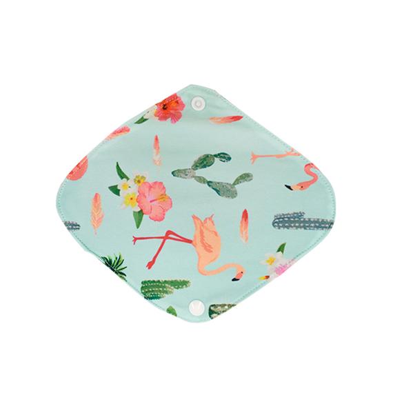 Wiederverwendbare Binde in Blau mit Flamingo-Muster – Größe S