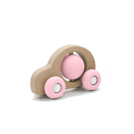 Rollendes Spielzeugauto aus Buchenholz und Silikon
