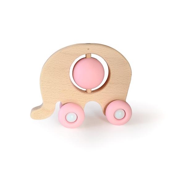 Rollender Babyelefant aus Buchenholz und Silikon 