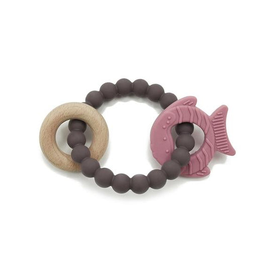 Beaded Fish Teether Made of Silicone and Untreated Wood