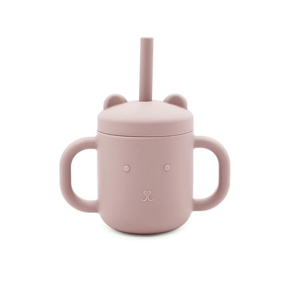 Bärenförmiger Silikonbecher mit Strohhalm - Rosa