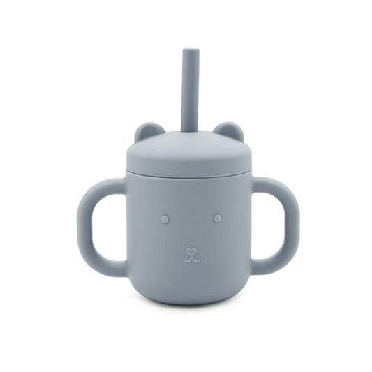 Bear-shaped Silicone Cup with Straw - Gray