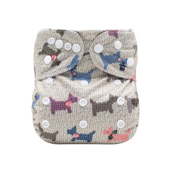 Stoffwindel mit Taschenmotiv und Hundemuster