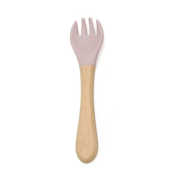 Silicone Fork with Bamboo Handle - Pink