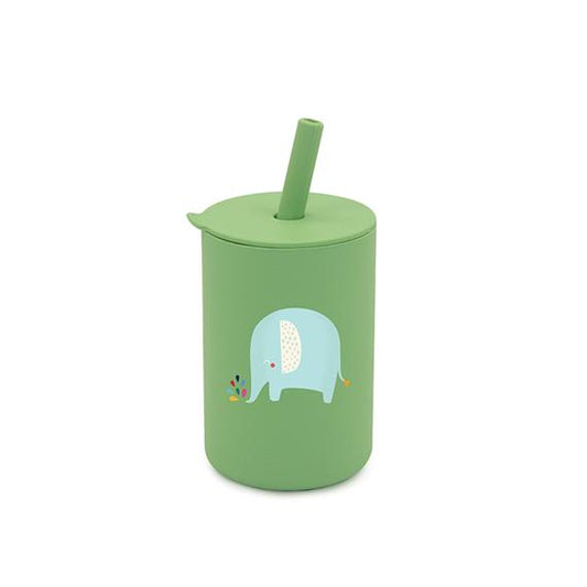 Elephant-patterned Silicone Cup with Straw