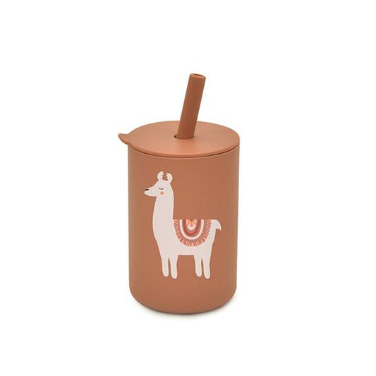 Llama-patterned Silicone Cup with Straw